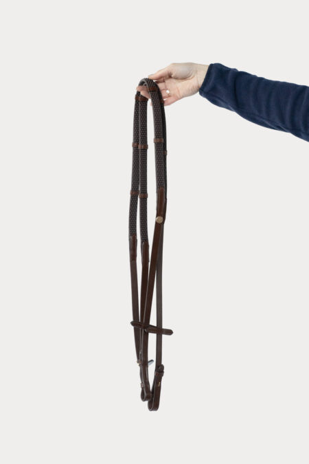 Amiko Soft Grip Rubber Reins w Stoppers, Havana Brown